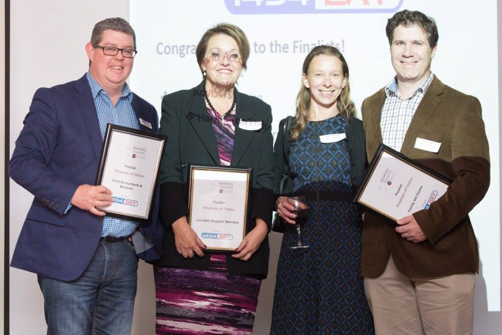 2AY 1494 General Manager Brendan O'Loughlin with finalists in the Employer of Choice category of the Albury Wodonga Business Awards